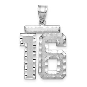 14k White Gold, Varsity Collection, Large D/C Pendant, Number 16